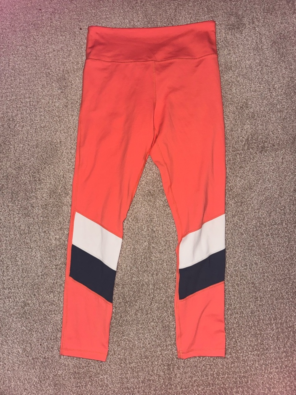 ZYIA Active Coral Performance Leggings with Navy & White Panels Size 6-8 EUC